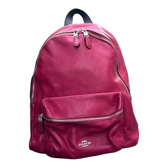 COACH CHARLIE BACKPACK IN PEBBLE LEATHER SILVER/TRUE RED STYLE - Picture 8 of 9